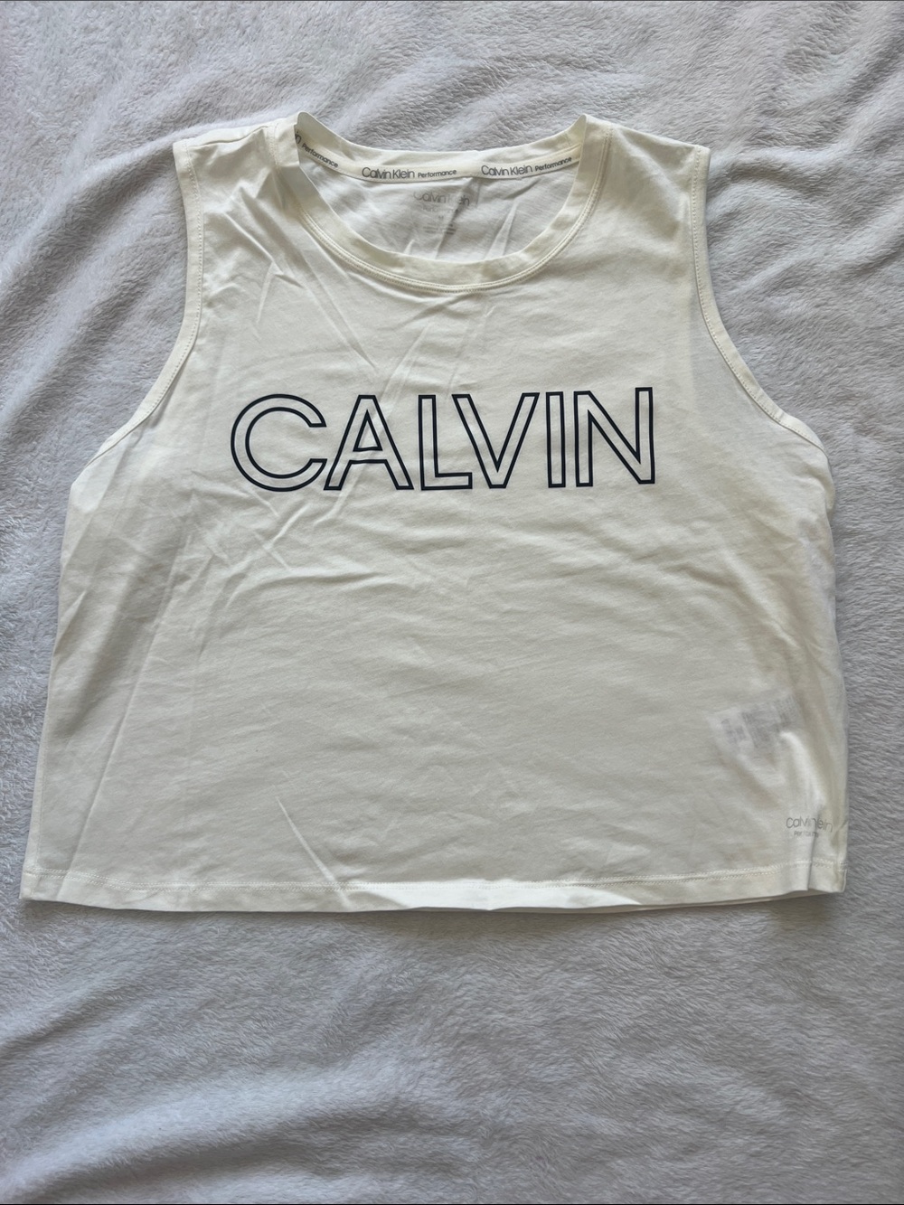 Calvin Klein Cream Logo Cropped Tank